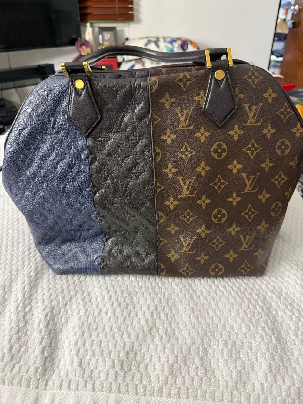 Louis Vuitton Tri-Panel Satchel in Brown, Black & Blue